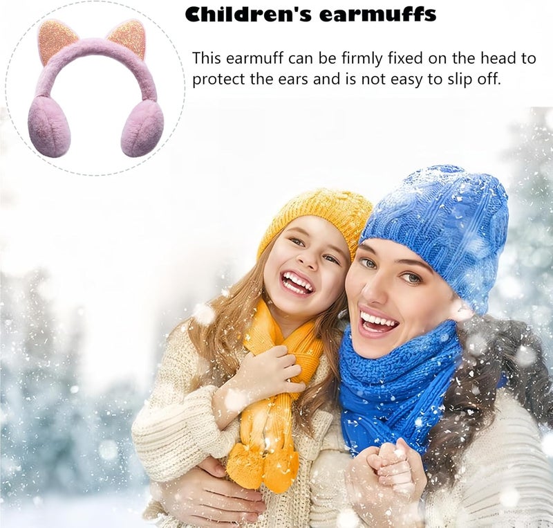 GSFY Ear Muffs Gloves Set for Kids Girls Adjustable Winter Sequin Faux Fur Windproof Warm Ear Warmer Outdoor - Image 5